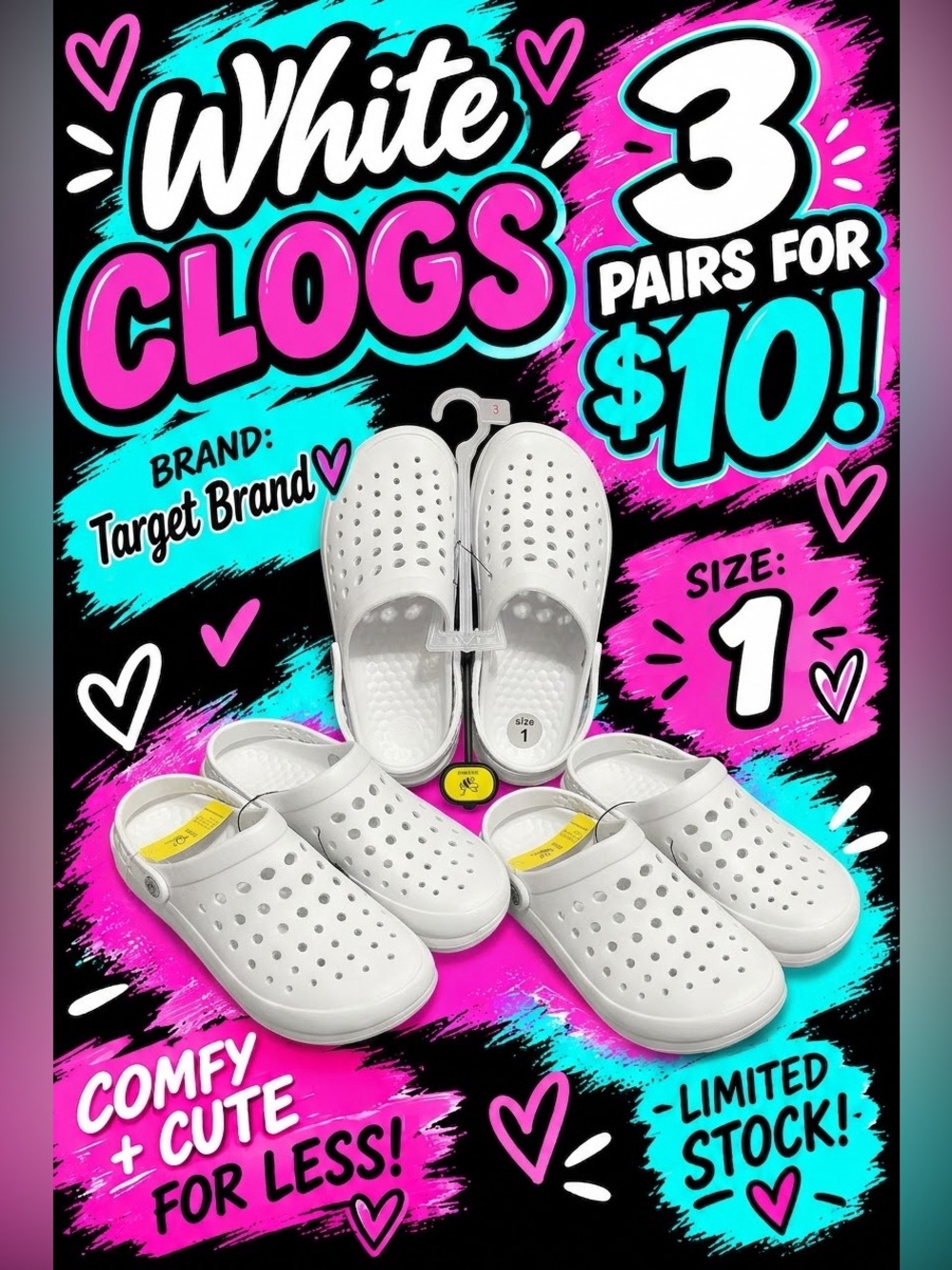 3 PAIR Target White Kids Vented Clog Sandals BUNDLE